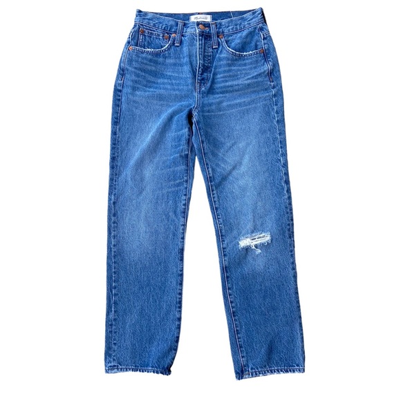 Madewell Classic Straight Jeans in Jade Wash: Knee-Rip Edition J7951 - Picture 7 of 12
